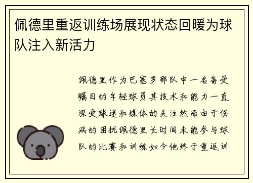 佩德里重返训练场展现状态回暖为球队注入新活力